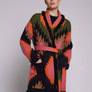 Vilagallo Navajo Knit Cardigan Fringed Cotton Wool Sweater Size Small